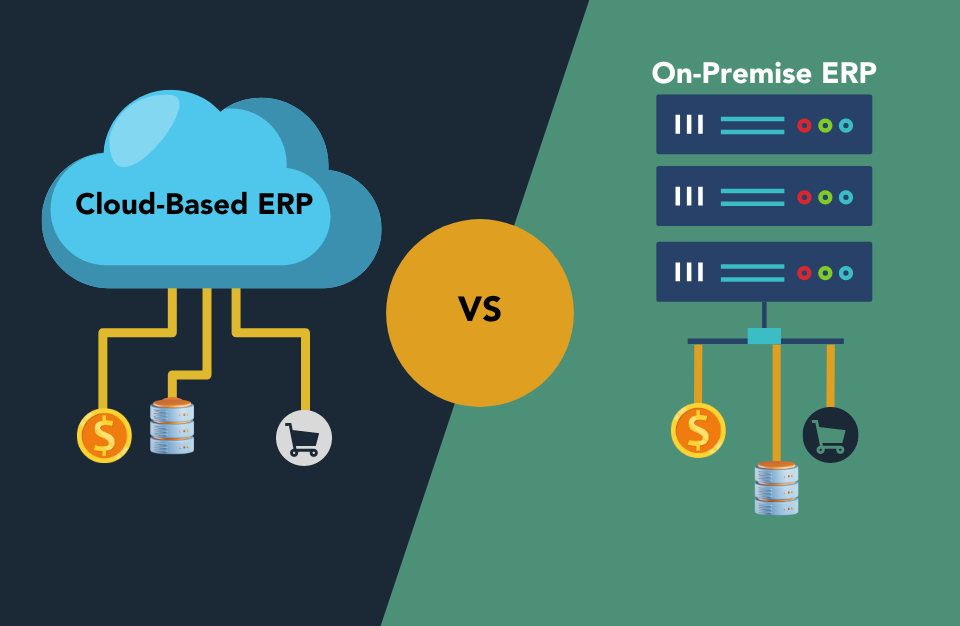 Bulut ERP ve On-Premise ERP seçeneklerini artıları ve eksileriyle karşılaştıran bilgilendirici görsel